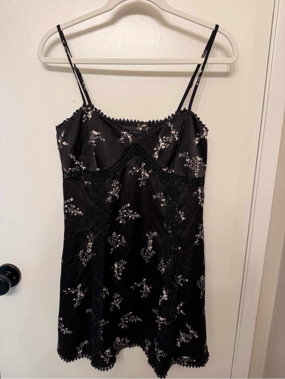 Urban Outfitters Black Floral Lace-Trim Mini Slip Dress